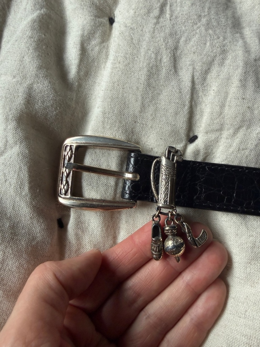 Brighton Black Leather Belt with Silver Golf Charm Accent